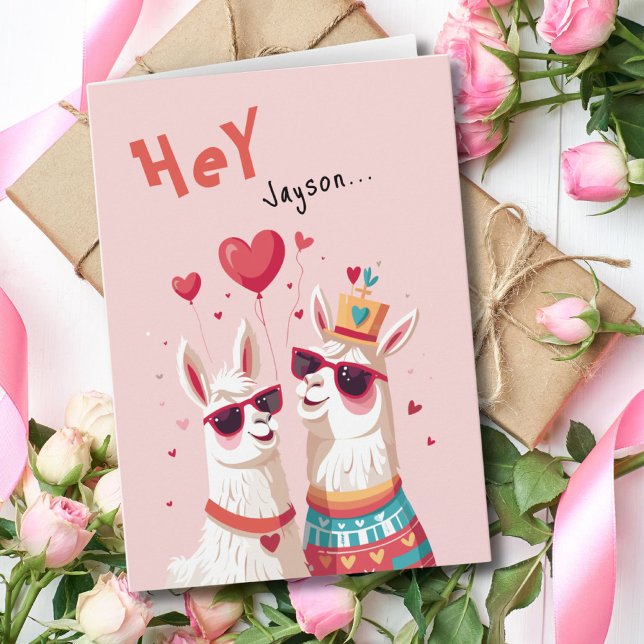 Tarjeta Funny Goofy Llama Pun Couple El día de San Valentí (Funny Goofy Llama Pun Couple Valentine's Day Card)