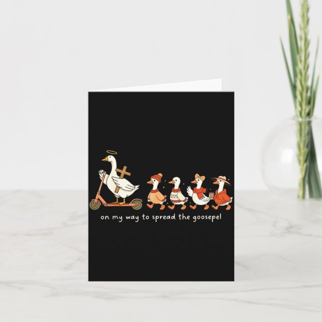 Tarjeta Funny Goose Fall Christian On My Way To Spread Goo (Anverso)