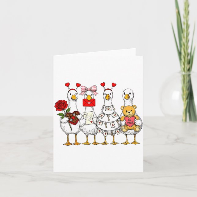 Tarjeta Funny Goose Happy Valentine Goose Cute Heart Lover (Anverso)