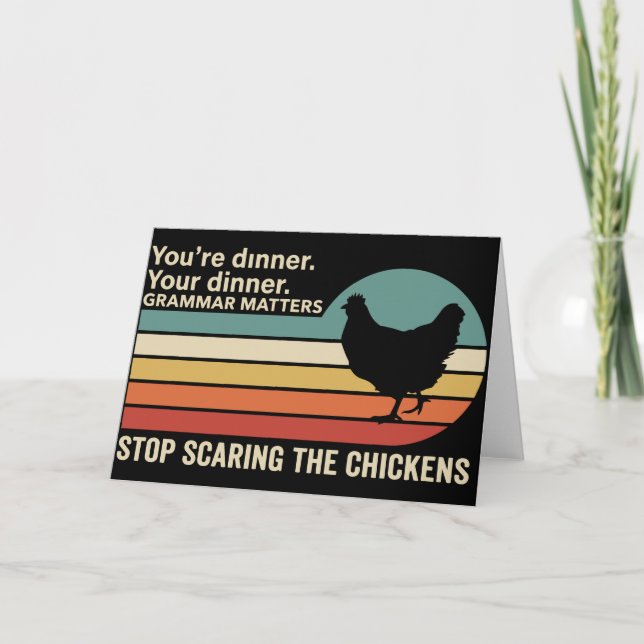 Tarjeta Funny Grammar Chicken You're Dinner Your Dinner (Anverso)