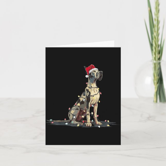 Tarjeta Funny Great Dane Christmas Graphics Dog Lights Lov (Anverso)