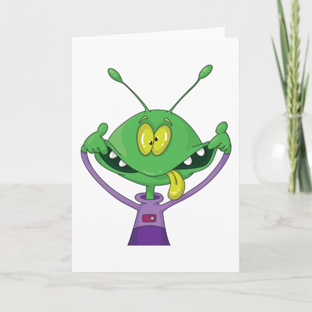 Tarjeta Funny Green Alien Making Silly Face (Anverso)