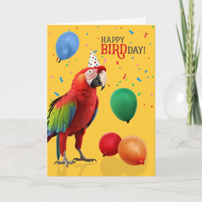 Tarjeta Funny Green Winged Macaw Parrot Birthday (Anverso)