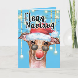 Tarjeta Funny Greyhound Santa dog Navidades fleas navidog