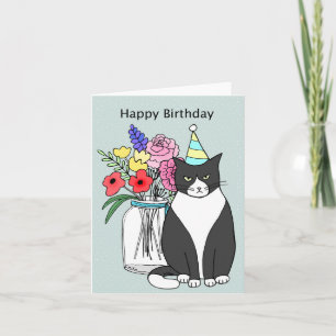 Tarjeta Funny Grumpy Cat cumpleaños negro y blanco