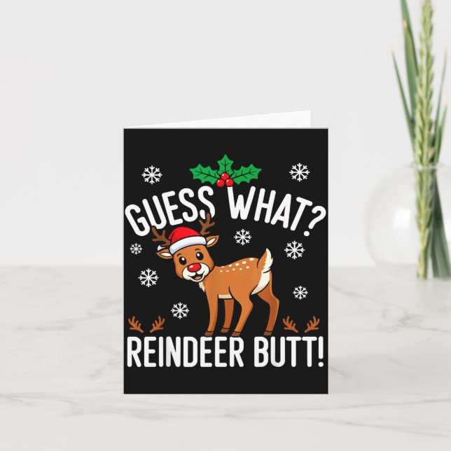 Tarjeta Funny Guess What Reindeer Butt Christmas Reindeer  (Anverso)