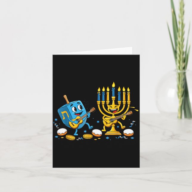 Tarjeta Funny Guitar Dreidel Menorah Hanukkah Kids Womens  (Anverso)
