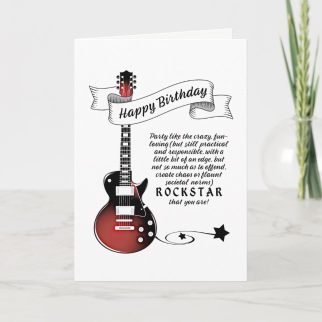 Tarjeta Funny Guitar Rockstar Guitariano Rocker Birthday C (Anverso)