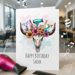 Tarjeta Funny Hair Stylist Birday Card para mujeres de sal