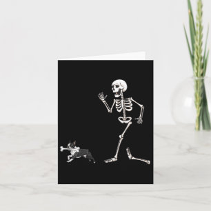 Tarjeta Funny Halloween Boston Terrier Y Skeleton