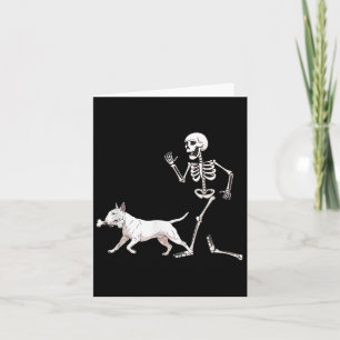 Tarjeta Funny Halloween Bull Terrier Y Skeleton