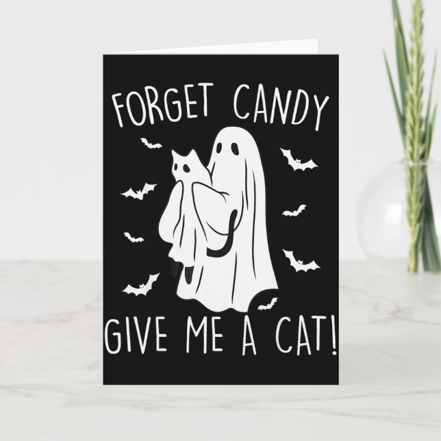 Tarjeta Funny Halloween Cat Ghost Forget Candy Give Me Cat (Anverso)