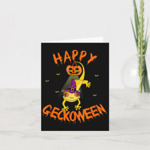 Tarjeta Funny Halloween Cute Creste Eyelash Gecko Calabaza