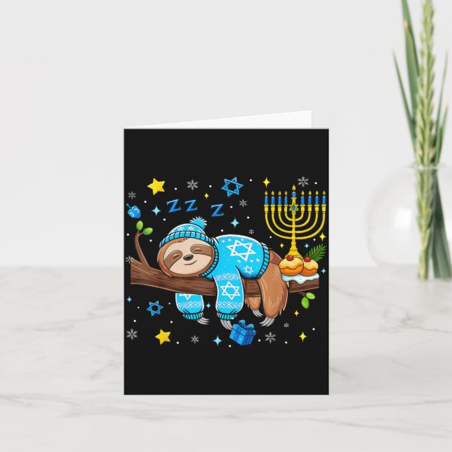 Tarjeta Funny Hanukkah Sloth Jewish Chanukah Sleeng Hanukk (Anverso)