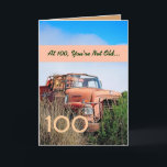 Tarjeta FUNNY Happy 100th Birthday - Camión Naranja Vintag<br><div class="desc">Esta tarjeta con su camión vintage en un campo es una manera divertida de desear a un tipo muy especial un feliz cumpleaños.  Todo el texto es personalizable.  ¡Una carta divertida y única en su clase!</div>