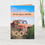Tarjeta FUNNY Happy 100th Birthday - Camión Naranja Vintag<br><div class="desc">Esta tarjeta con su camión vintage en un campo es una manera divertida de desear a un tipo muy especial un feliz cumpleaños.  Todo el texto es personalizable.  ¡Una carta divertida y única en su clase!</div>