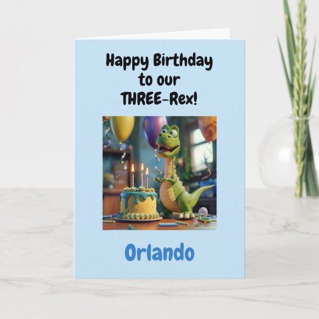 Tarjeta Funny Happy 3rd Birthday Boy, Dino, Personalized  (Anverso)