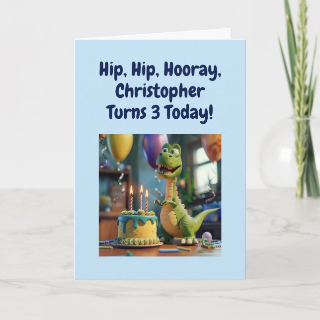 Tarjeta Funny Happy 3rd Birthday Son, Dino, Personalized (Anverso)
