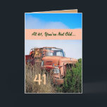 Tarjeta FUNNY Happy 41st Birthday - Camión Naranja Vintage<br><div class="desc">Esta tarjeta con su camión vintage en un campo es una manera divertida de desear a un tipo muy especial un feliz cumpleaños.  Todo el texto es personalizable.  ¡Una carta divertida y única en su clase!</div>