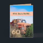 Tarjeta FUNNY Happy 60th Birthday - Camión Naranja Vintage<br><div class="desc">Esta tarjeta con su camión vintage en un campo es una manera divertida de desear a un tipo muy especial un feliz cumpleaños.  Todo el texto es personalizable.  ¡Una carta divertida y única en su clase!</div>