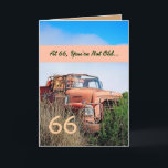 Tarjeta FUNNY Happy 66th Birthday - Camión Naranja Vintage<br><div class="desc">Esta tarjeta con su camión vintage en un campo es una manera divertida de desear a un tipo muy especial un feliz cumpleaños. Todo el texto es personalizable. ¡Una carta divertida y única! Para ver más de mis tarjetas de cumpleaños, escriba el año que desee y, a continuación, escriba o...</div>