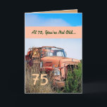 Tarjeta FUNNY Happy 75th Birthday Vintage Naranja Truck 00<br><div class="desc">Esta tarjeta con su camión vintage en un campo es una manera divertida de desear a un tipo muy especial un feliz cumpleaños. Todo el texto es personalizable. ¡Una carta divertida y única! Para ver más de mis tarjetas de cumpleaños, escriba el año que desee y, a continuación, escriba o...</div>