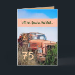Tarjeta FUNNY Happy 75th Birthday Vintage Naranja Truck 00<br><div class="desc">Esta tarjeta con su camión vintage en un campo es una manera divertida de desear a un tipo muy especial un feliz cumpleaños. Todo el texto es personalizable. ¡Una carta divertida y única! Para ver más de mis tarjetas de cumpleaños, escriba el año que desee y, a continuación, escriba o...</div>