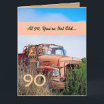 Tarjeta FUNNY Happy 90th Birthday - Camión Naranja de époc<br><div class="desc">FUNNY Happy 90th Birthday - Naranja Vintage Truck 2.  Esta tarjeta con su camión vintage en un campo es una manera divertida de desear a un tipo muy especial un feliz cumpleaños.  Todo el texto es personalizable.  ¡Una carta divertida y única en su clase!</div>