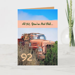 Tarjeta FUNNY Happy 92nd Birthday - Camión Naranja Vintage