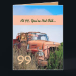 Tarjeta FUNNY Happy 99th Birthday Vintage Naranja Truck 99<br><div class="desc">99 o CUALQUIER AÑO Gran tamaño de tarjeta de felicitación. Esta tarjeta con su camión vintage en un campo es una manera divertida de desear a un tipo muy especial un feliz cumpleaños.  Todo el texto es personalizable. ¡Una carta divertida y única en su clase!</div>