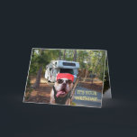 Tarjeta Funny Happy Camper Birthday Card<br><div class="desc">Funny card for people who like to camp.  You can customize the text,  font,  font size and color.  The bull dog is from publicdomainpictures.net and so are the backgrounds on the front and inside.</div>