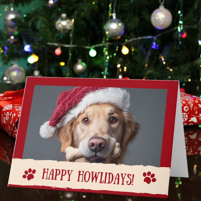 Tarjeta Funny Happy Howlidays! Dog Santa Hat Photo Custom  (Subido por el creador)