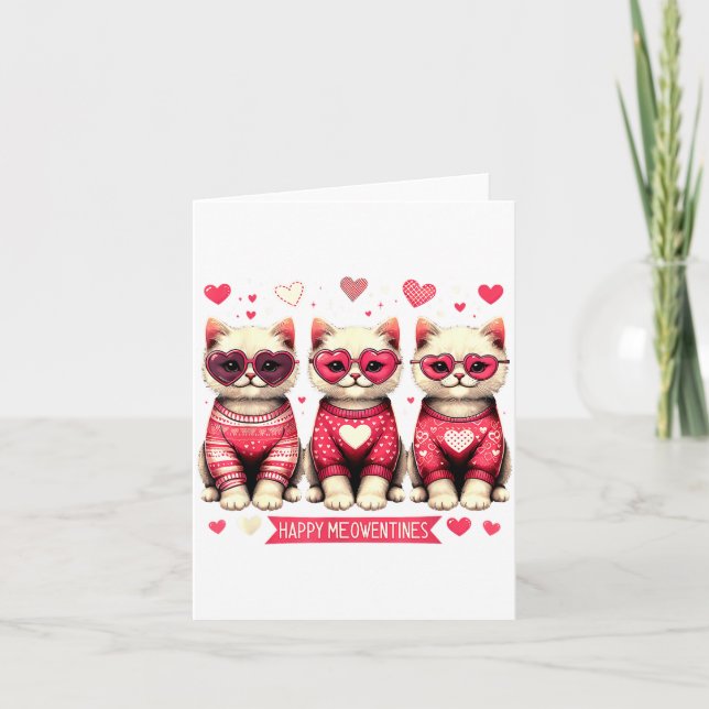 Tarjeta Funny Happy Meowentines Cute Valentine Cats Love C (Anverso)