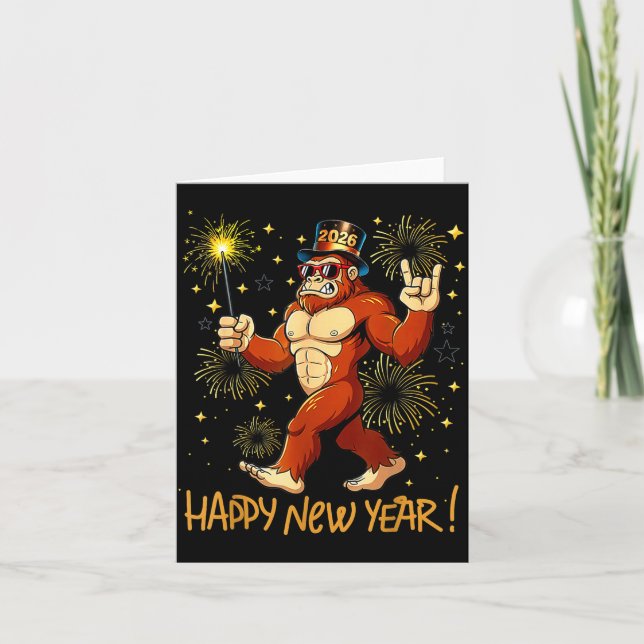 Tarjeta Funny Happy New Year 2026 Bigfoot Lovers New Years (Anverso)