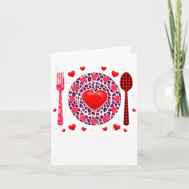 Tarjeta Funny Happy Valentines Day Lunch Lady Leopard Hea  (Anverso)