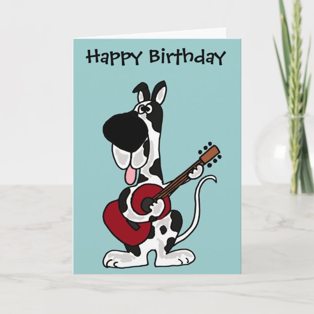 Tarjeta Funny Harlequin Great Dane Playing Guitar (Anverso)