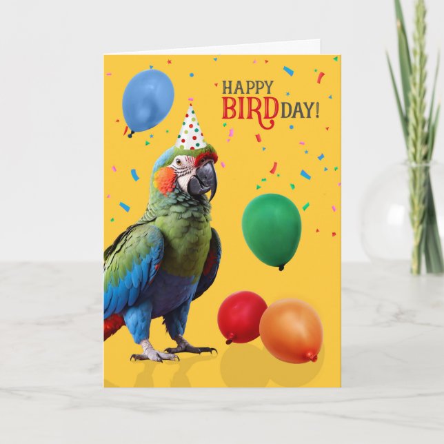 Tarjeta Funny Harlequin Macaw Parrot Birthday (Anverso)