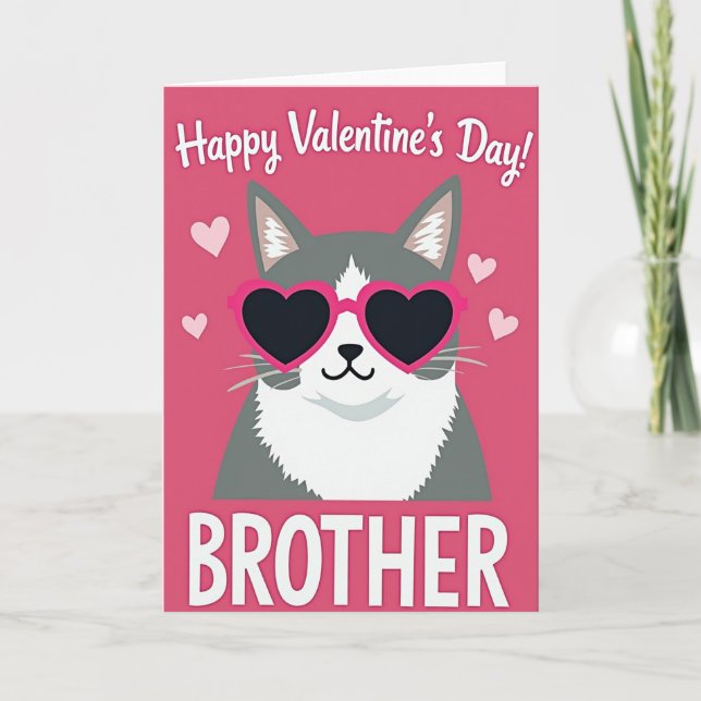Tarjeta Funny Heart Cat Valentine Brother Card (Anverso)