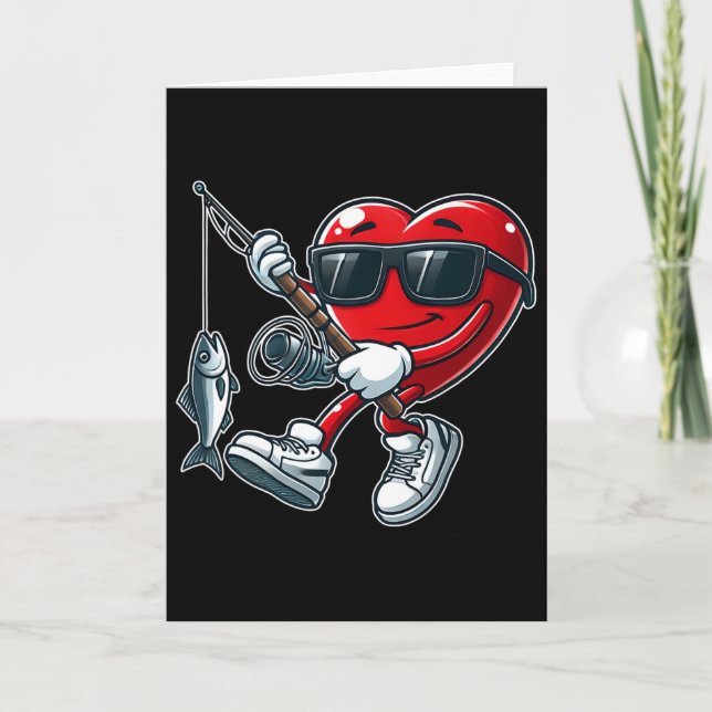 Tarjeta Funny Heart With Fishing Rod Valentines Day Toddle (Anverso)