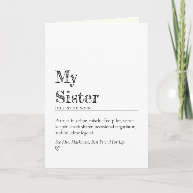 Tarjeta Funny Heartfelt Sister Definition Encouragement (Anverso)