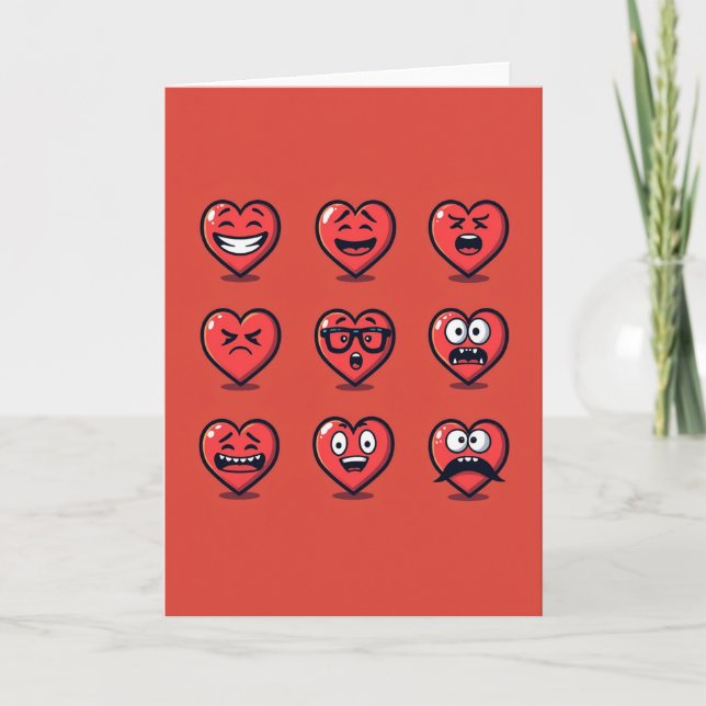 Tarjeta Funny Hearts Emoji Moods Card (Anverso)