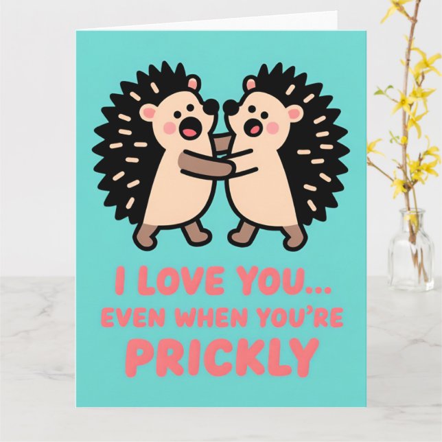 Tarjeta Funny Hedgehog Valentine Humor Greeting Card (flor amarilla)