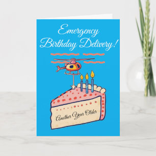 Tarjeta Funny Helicóptero Cumpleaños Con Entrega De Pastel