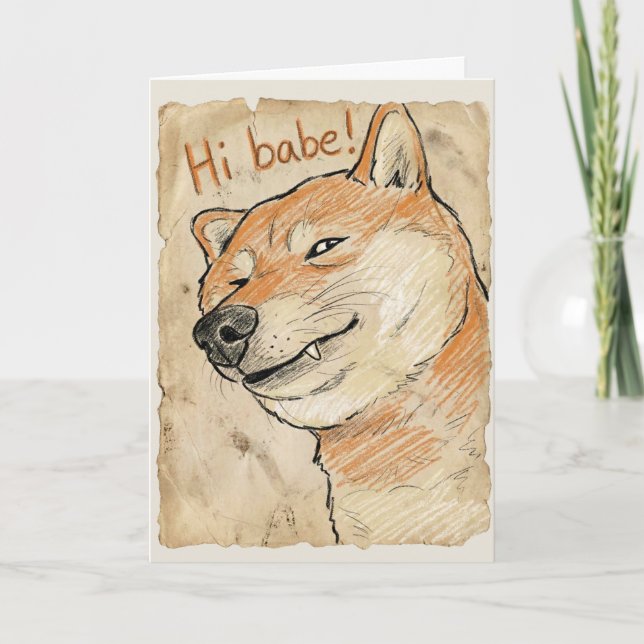 Tarjeta Funny "Hi Babe" Winking Shiba Inu Valentine's Art (Anverso)