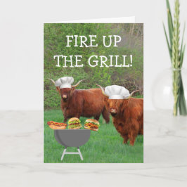 Tarjeta Funny Highland Steer Barbecue Cumpleaños