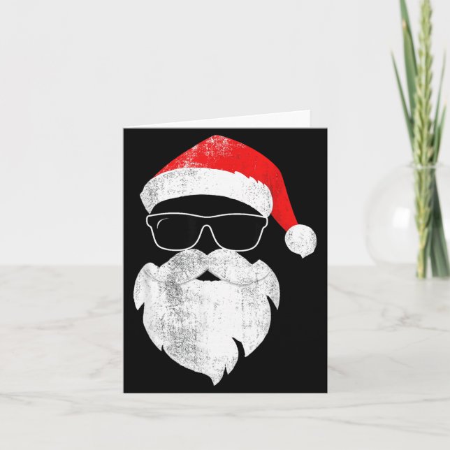 Tarjeta Funny Hipster Santa Face With Hat Beard &amp; Gles (Anverso)