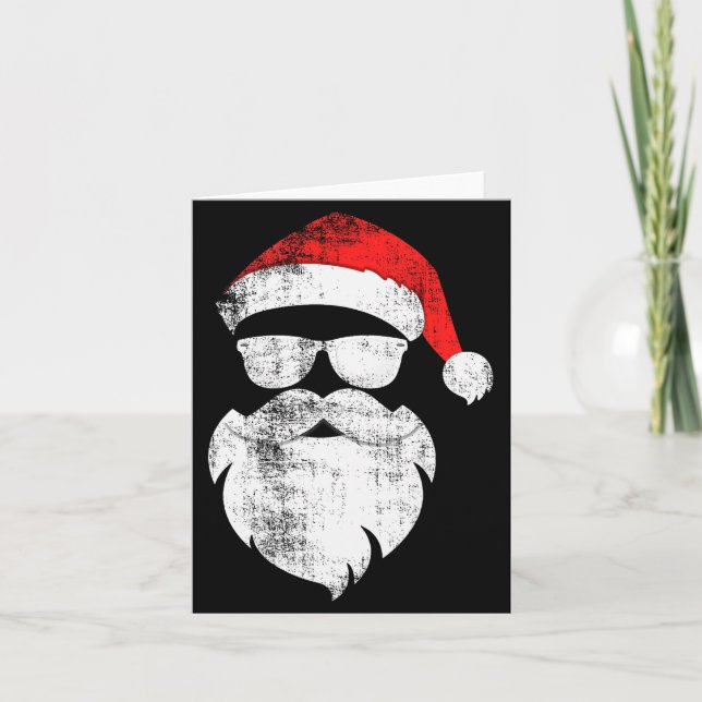 Tarjeta Funny Hipster Santa Face With Hat Beard &amp; Gles (Anverso)