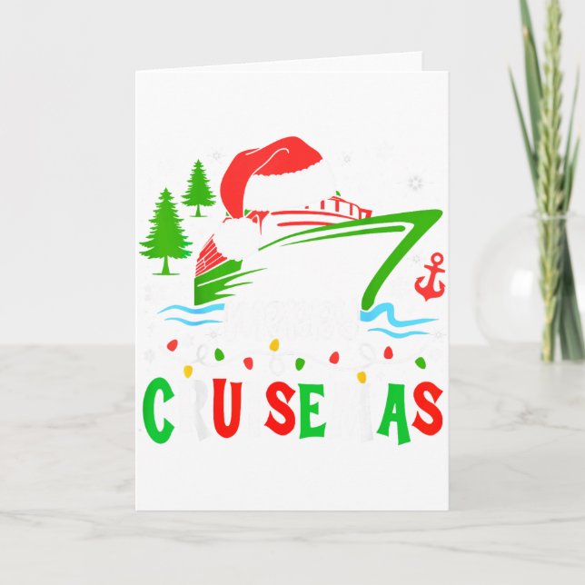 Tarjeta Funny Holiday Cruising Trip Xmas Lights Matching V (Anverso)