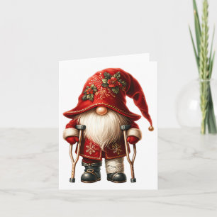 Tarjeta Funny Holiday Gnome Crutches Navidad Ornamento Par