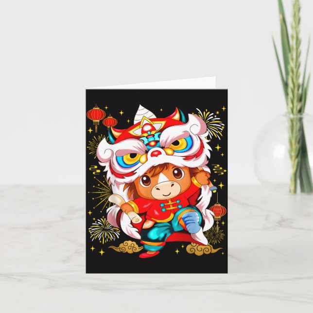 Tarjeta Funny Horse Lion Dance Chinese New Year Kid Men  (Anverso)